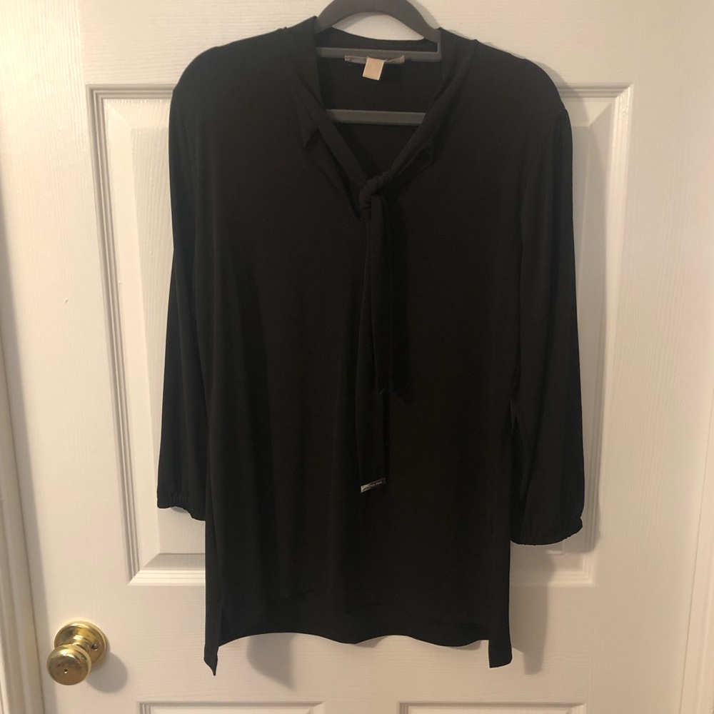MICHAEL by Michael Kors Black Tie Neck Top